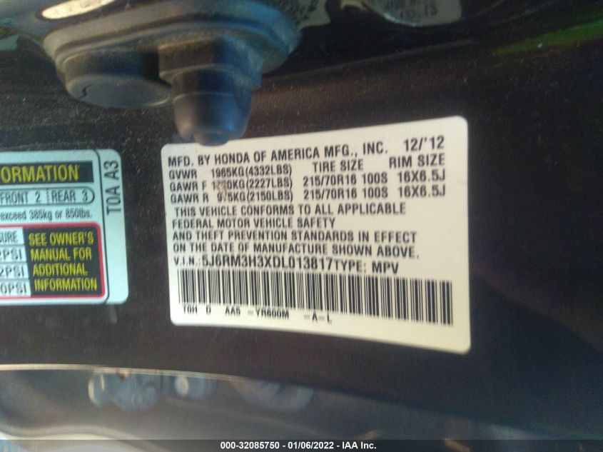 2013 HONDA CR-V LX 5J6RM3H3XDL013817