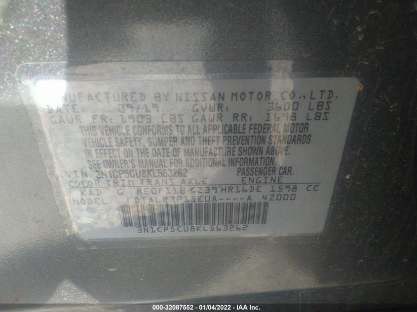 2019 NISSAN KICKS S 3N1CP5CU8KL563262