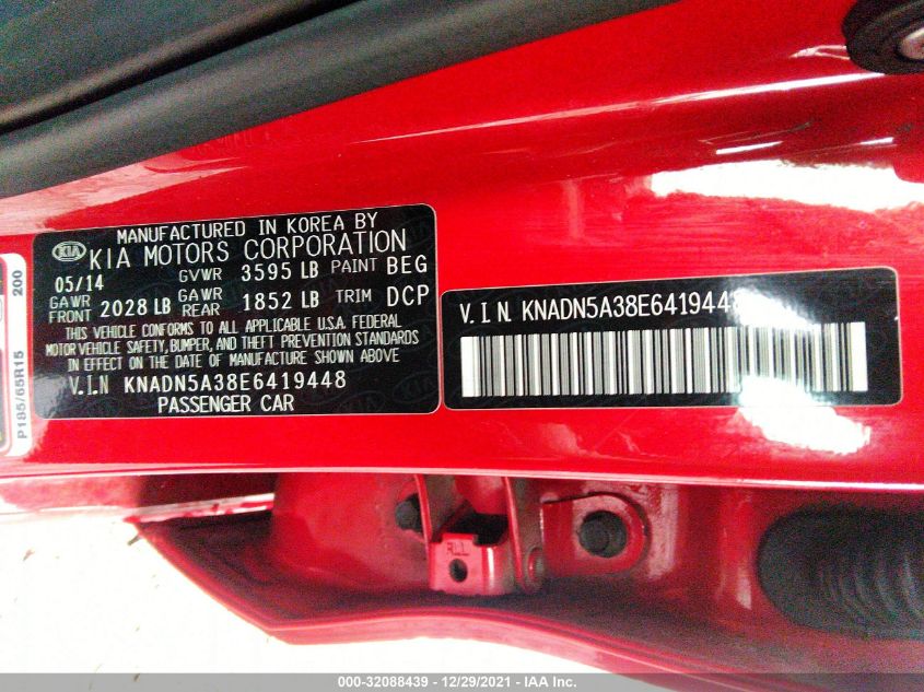2014 KIA RIO EX KNADN5A38E6419448