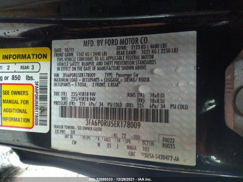 2014 FORD FUSION TITANIUM HYBRID 3FA6P0RU5ER178009