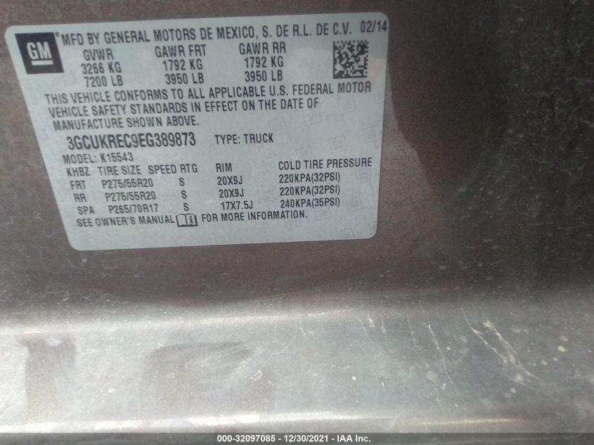 2014 CHEVROLET SILVERADO 1500 LT 3GCUKREC9EG389873