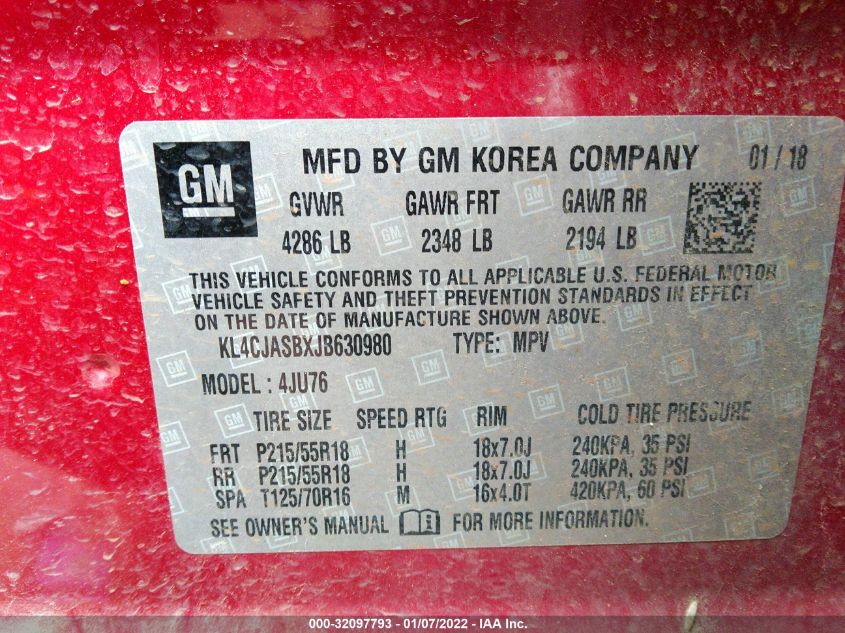 2018 BUICK ENCORE PREFERRED KL4CJASBXJB630980