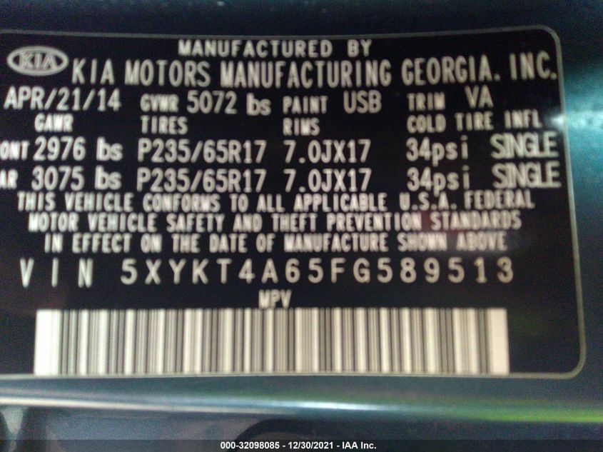 2015 KIA SORENTO LX 5XYKT4A65FG589513