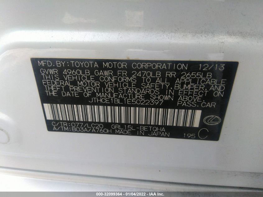 2014 LEXUS GS 350 JTHCE1BL1E5022397