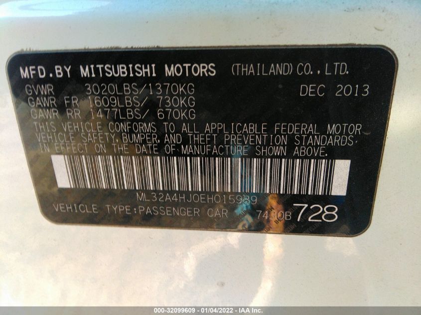 2014 MITSUBISHI MIRAGE ES ML32A4HJ0EH015989