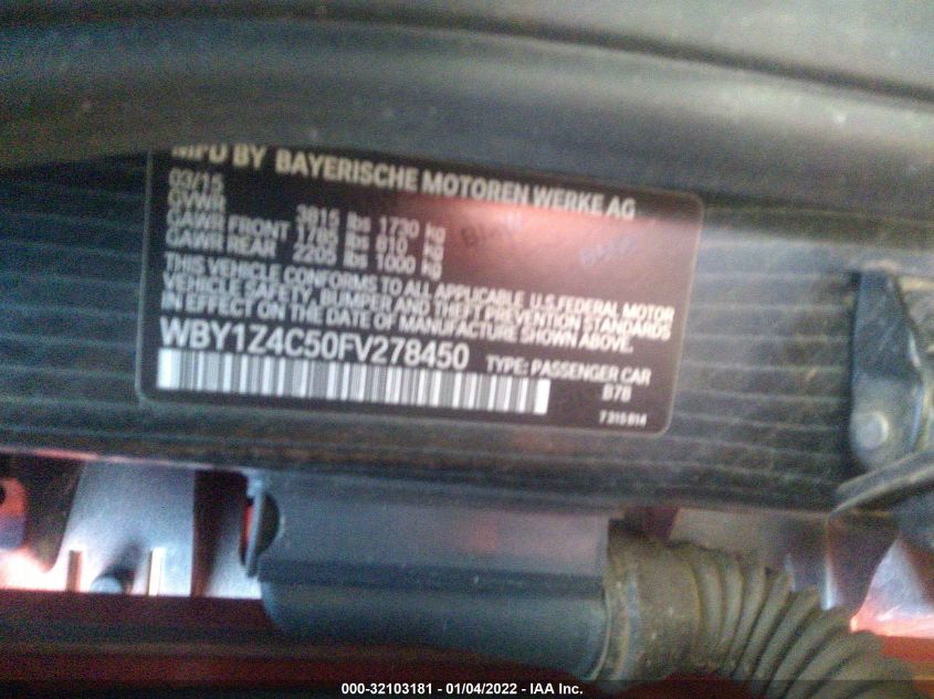2015 BMW I3 WBY1Z4C50FV278450