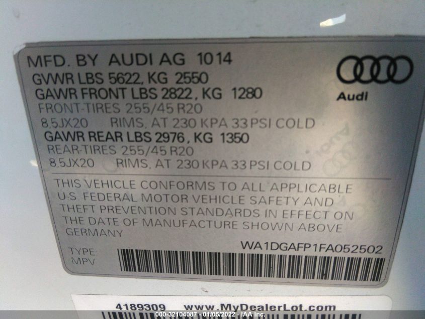 2015 AUDI Q5 PREMIUM PLUS WA1DGAFP1FA052502