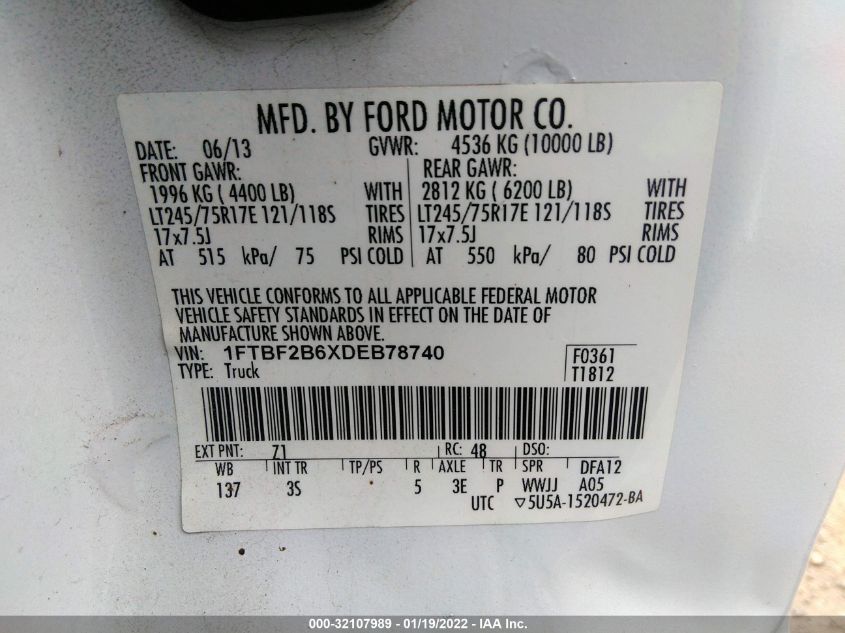 2013 FORD SUPER DUTY F-250 SRW XL/XLT 1FTBF2B6XDEB78740