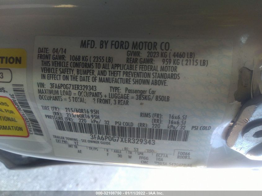 2014 FORD FUSION S 3FA6P0G7XER329343