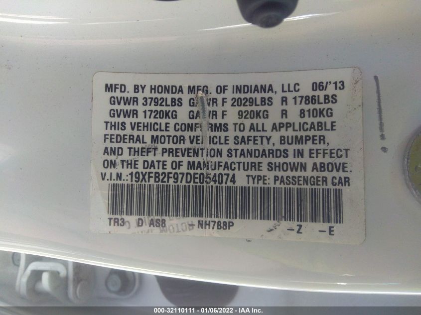 2013 HONDA CIVIC SDN EX-L 19XFB2F97DE054074