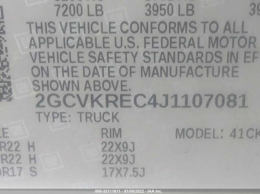 2018 CHEVROLET SILVERADO 1500 LT 2GCVKREC4J1107081