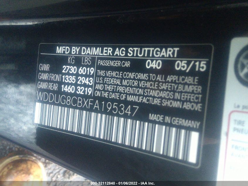 2015 MERCEDES-BENZ S-CLASS S 550 WDDUG8CBXFA195347