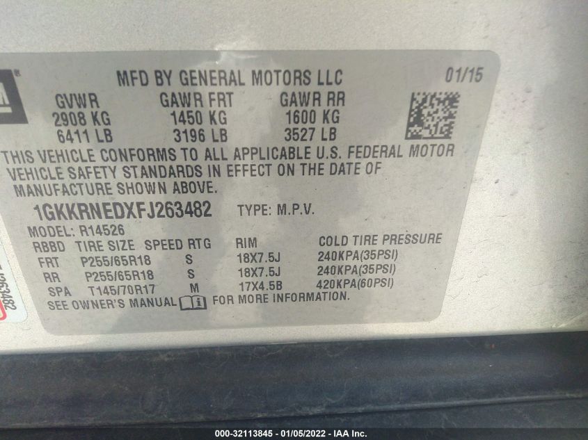 2015 GMC ACADIA SLE 1GKKRNEDXFJ263482