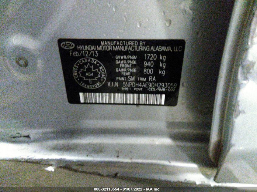2013 HYUNDAI ELANTRA GLS 5NPDH4AE9DH293059