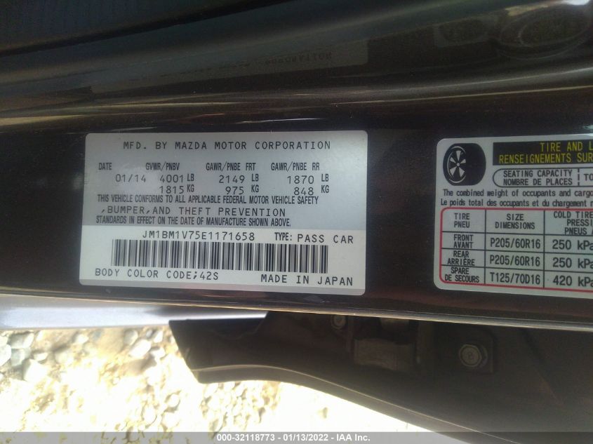 2014 MAZDA MAZDA3 I TOURING JM1BM1V75E1171658