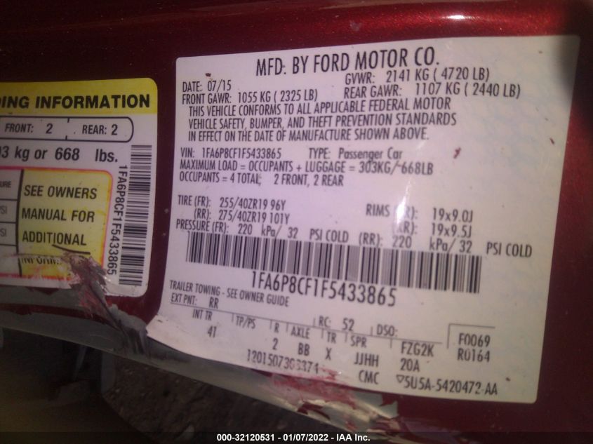 2015 FORD MUSTANG GT 1FA6P8CF1F5433865