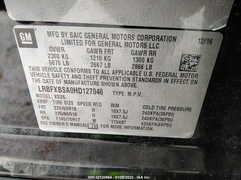 2017 BUICK ENVISION ESSENCE LRBFXBSA0HD127048
