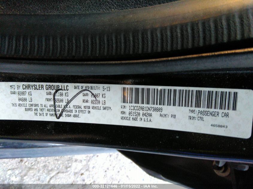 2013 DODGE AVENGER SE 1C3CDZAB1DN730809