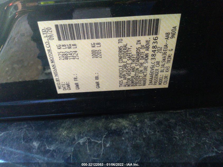 2020 NISSAN MAXIMA SR 1N4AA6EV6LC384836