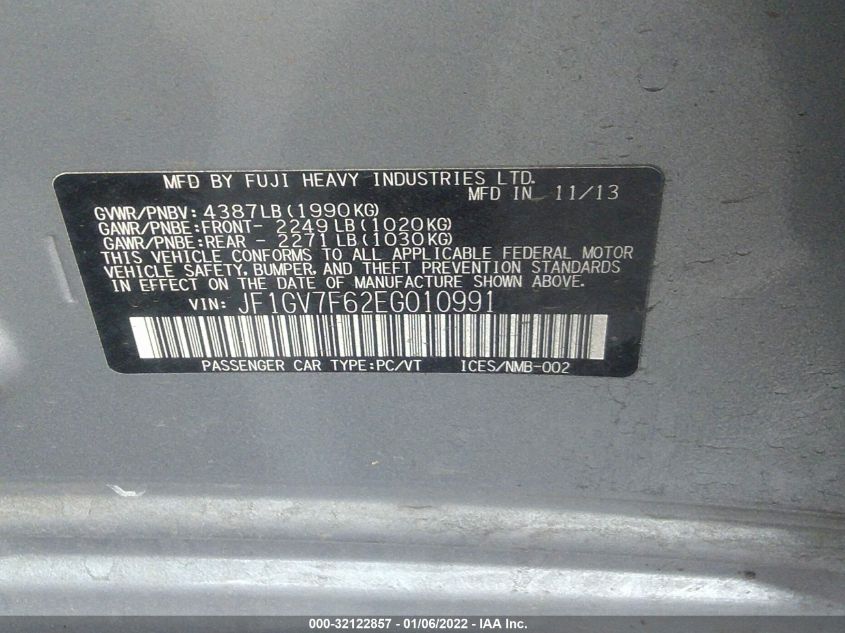 2014 SUBARU IMPREZA SEDAN WRX WRX PREMIUM JF1GV7F62EG010991
