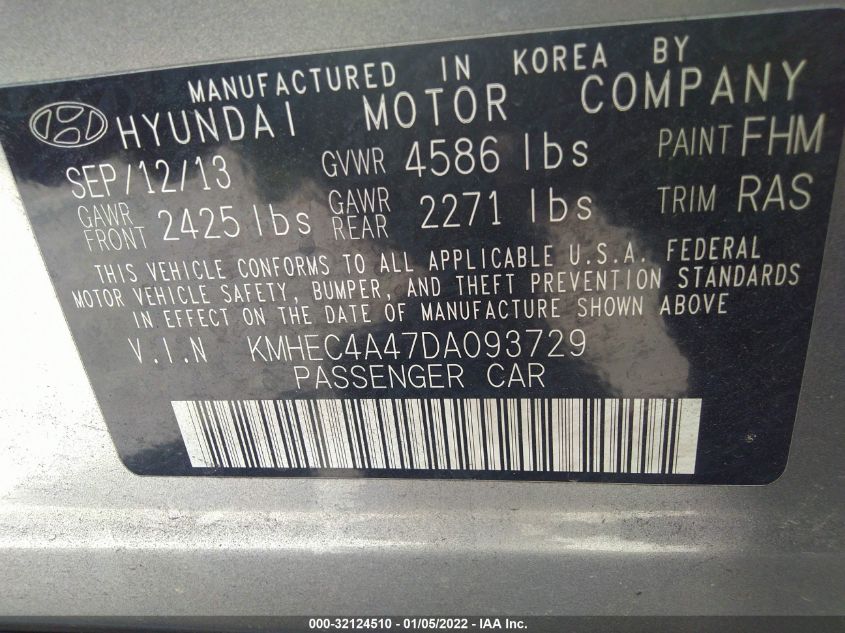 2013 HYUNDAI SONATA HYBRID LIMITED KMHEC4A47DA093729