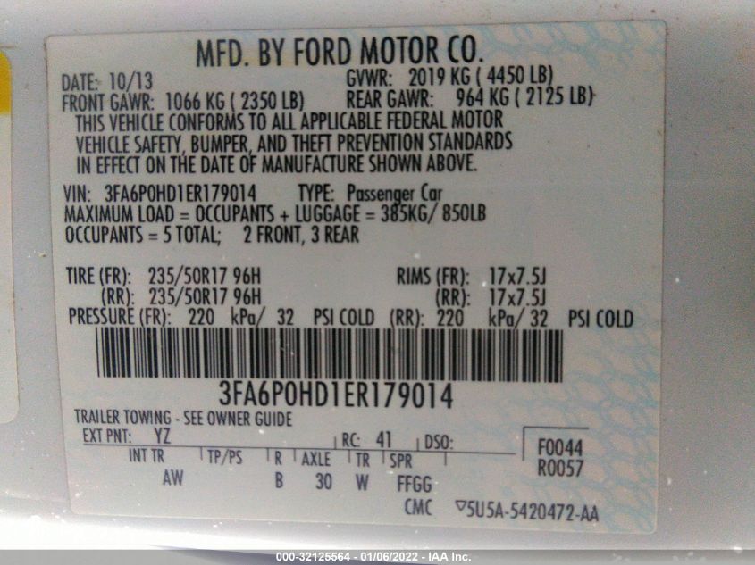 2014 FORD FUSION SE 3FA6P0HD1ER179014