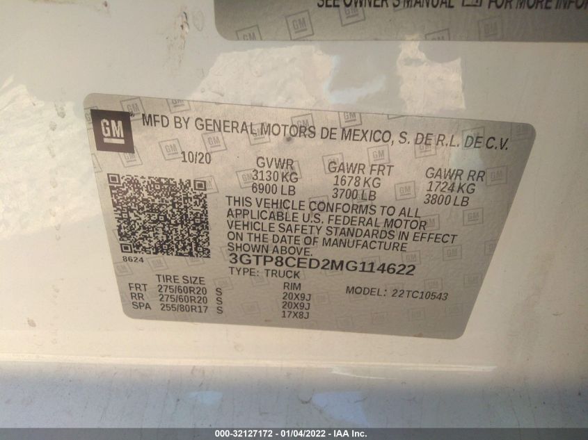 2021 GMC SIERRA 1500 ELEVATION 3GTP8CED2MG114622