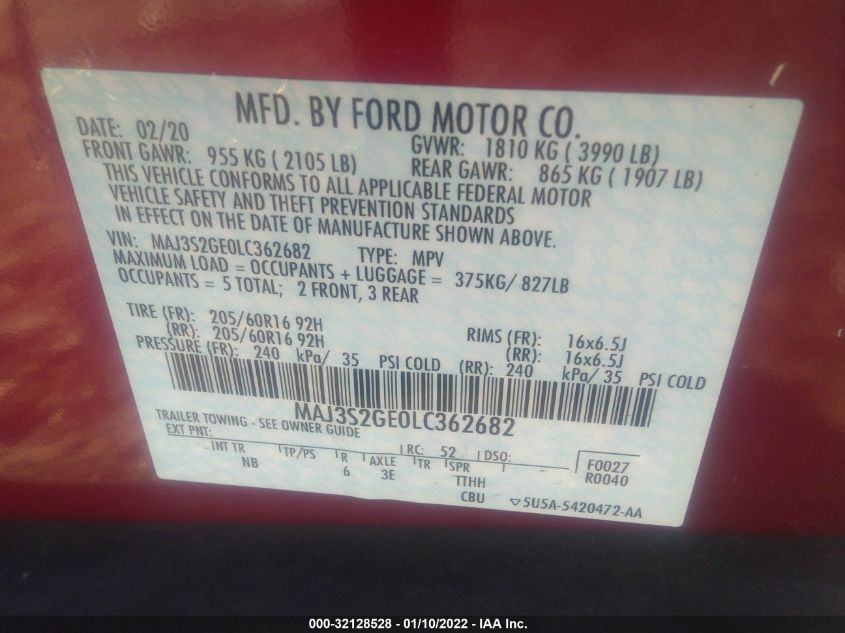 2020 FORD ECOSPORT SE MAJ3S2GE0LC362682
