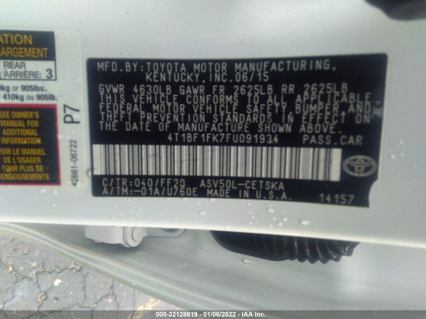 2015 TOYOTA CAMRY XLE/SE/LE/XSE 4T1BF1FK7FU091934