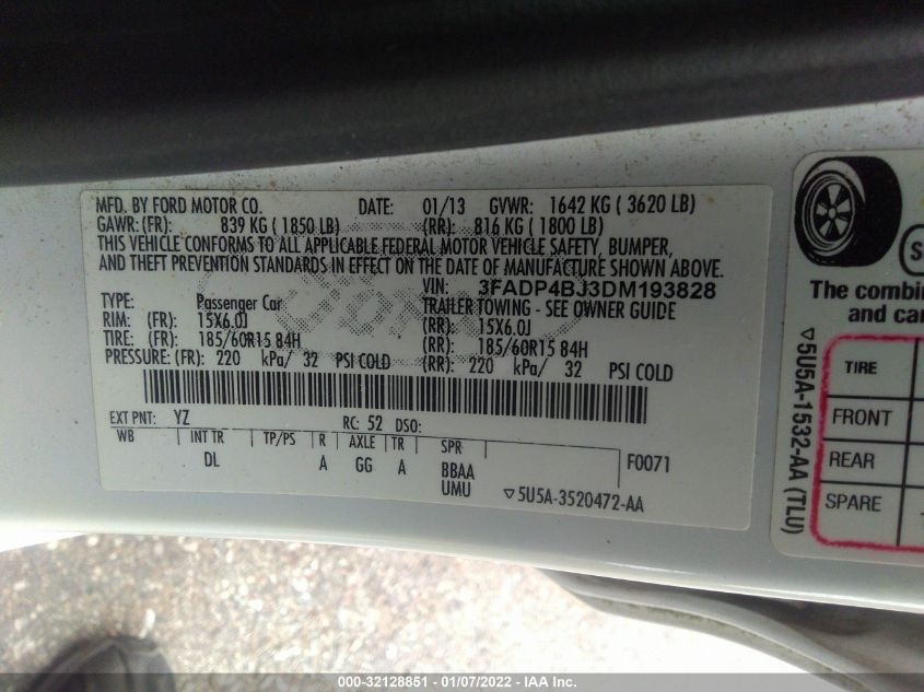 2013 FORD FIESTA SE 3FADP4BJ3DM193828