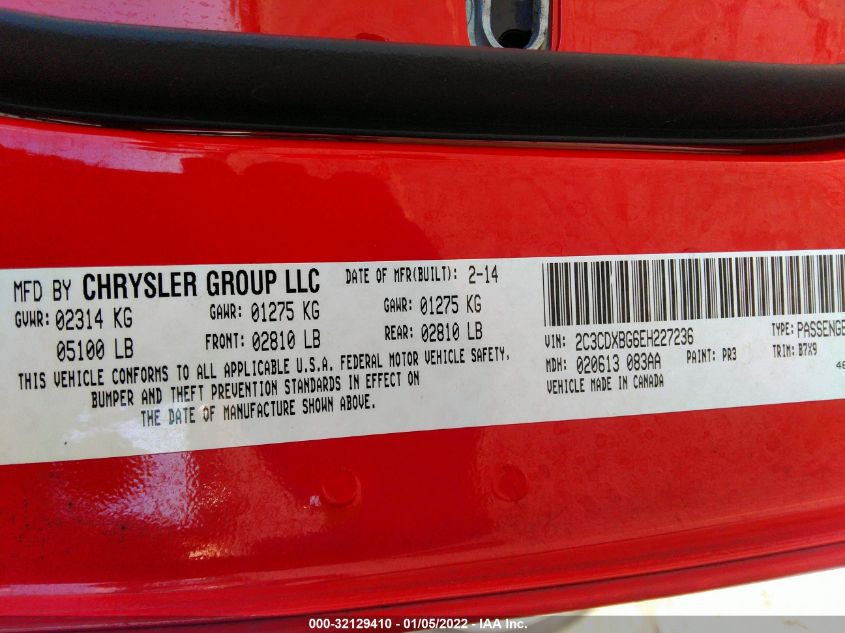 2014 DODGE CHARGER SE 2C3CDXBG6EH227236