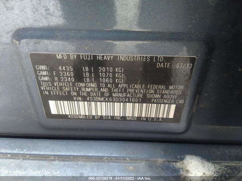 2013 SUBARU LEGACY 2.5I LIMITED 4S3BMCK63D3041601