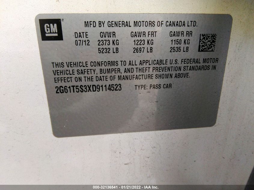 2013 CADILLAC XTS PREMIUM 2G61T5S3XD9114523