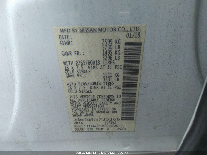 2018 NISSAN FRONTIER SV V6 1N6AD0ER9JN735366