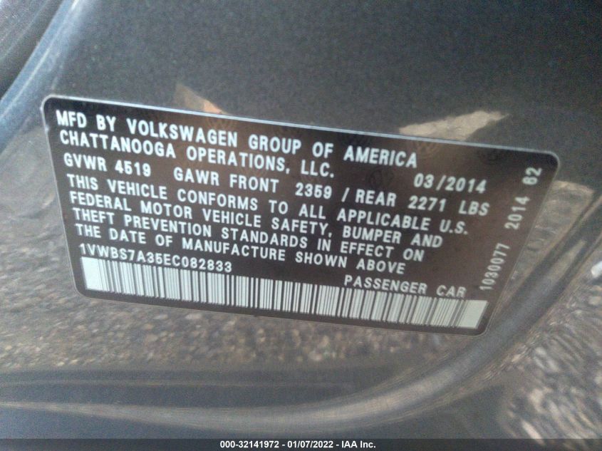 2014 VOLKSWAGEN PASSAT SE 1VWBS7A35EC082833