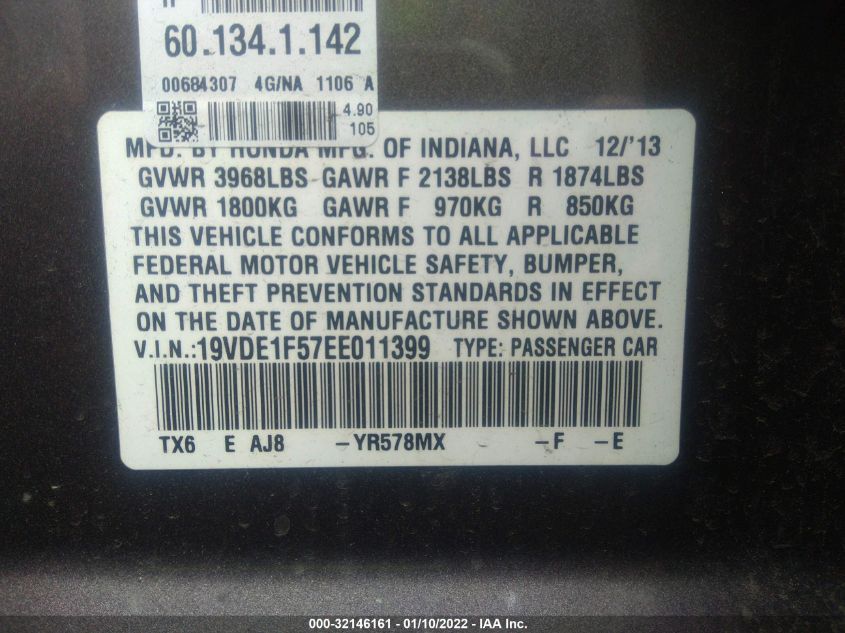 2014 ACURA ILX PREMIUM PKG 19VDE1F57EE011399