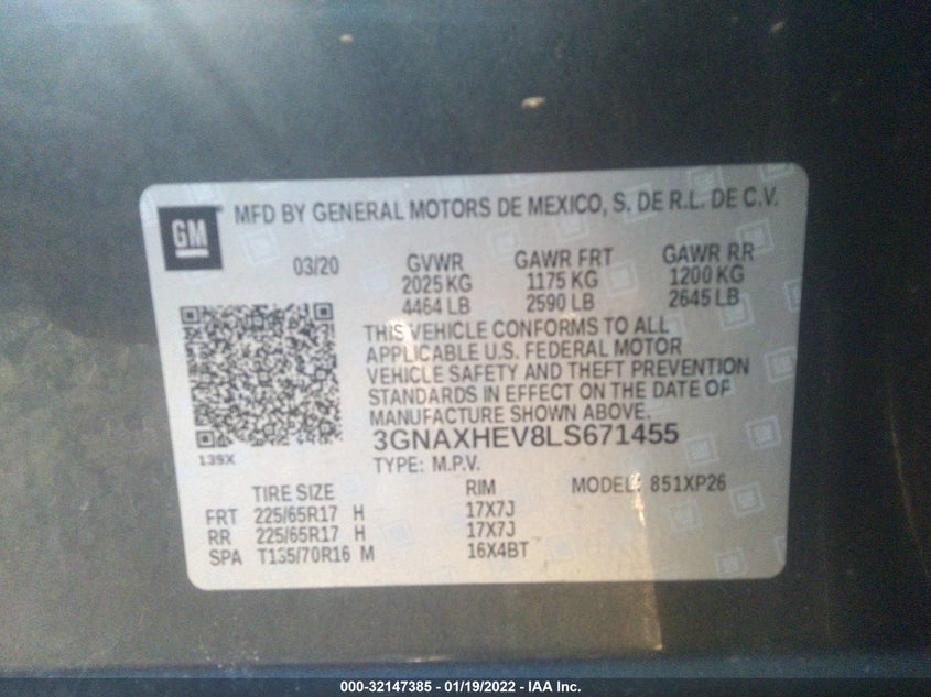 VIN 3GNAXHEV8LS671455 2020 CHEVROLET EQUINOX LS