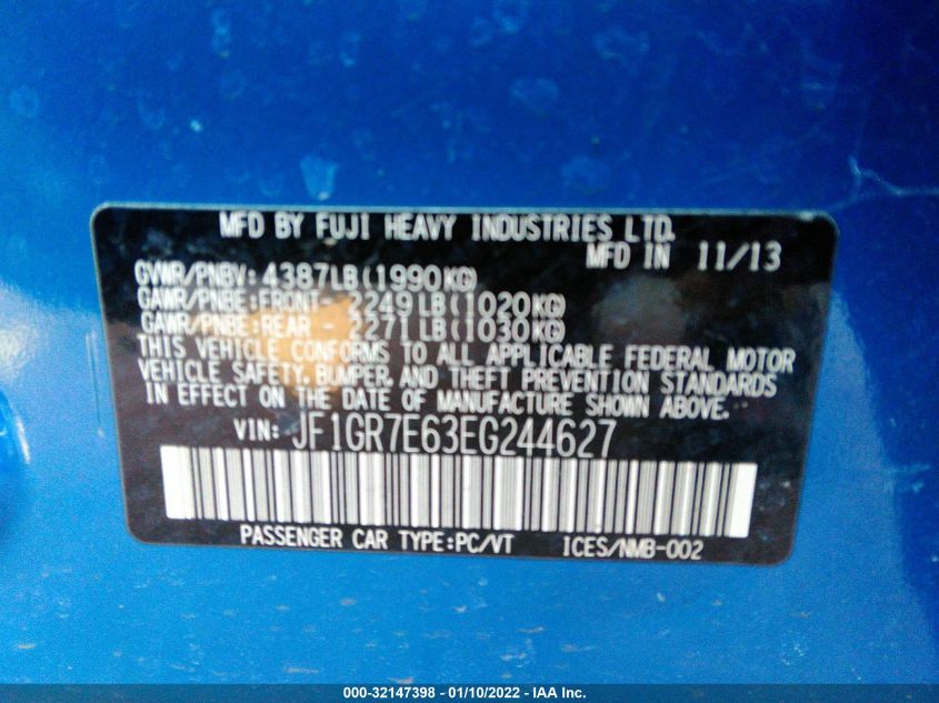 2014 SUBARU IMPREZA WAGON WRX WRX PREMIUM JF1GR7E63EG244627