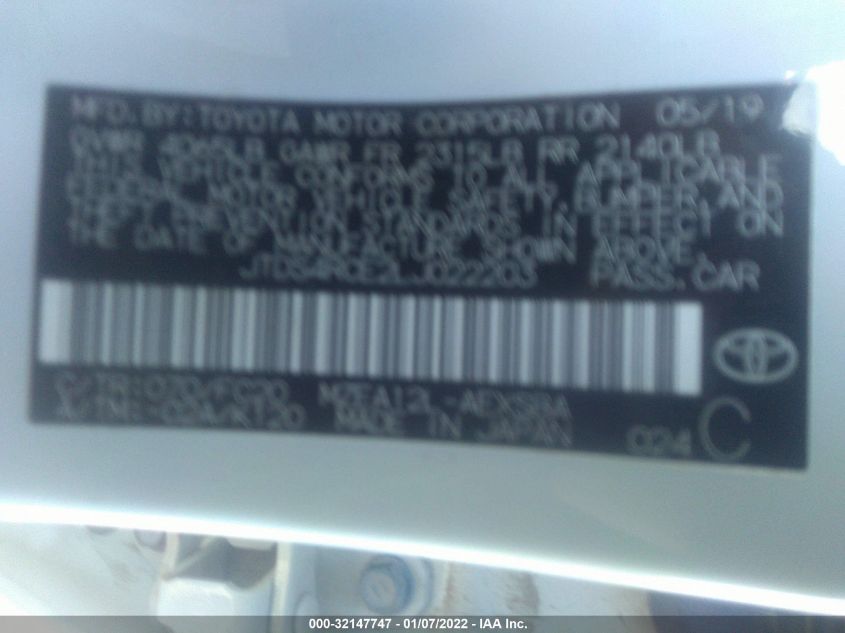 2020 TOYOTA COROLLA SE/NIGHTSHADE JTDS4RCE2LJ022203