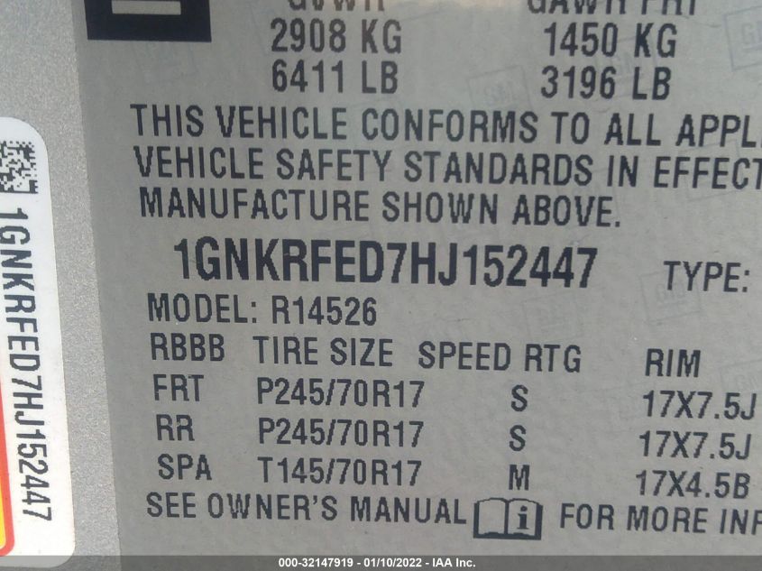 2017 CHEVROLET TRAVERSE LS 1GNKRFED7HJ152447