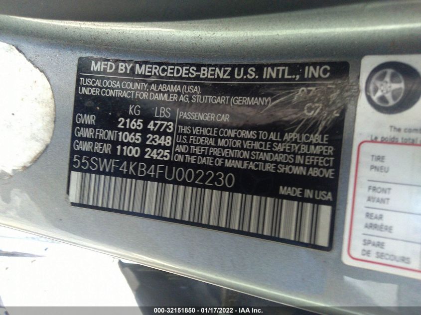 2015 MERCEDES-BENZ C-CLASS C 300 55SWF4KB4FU002230