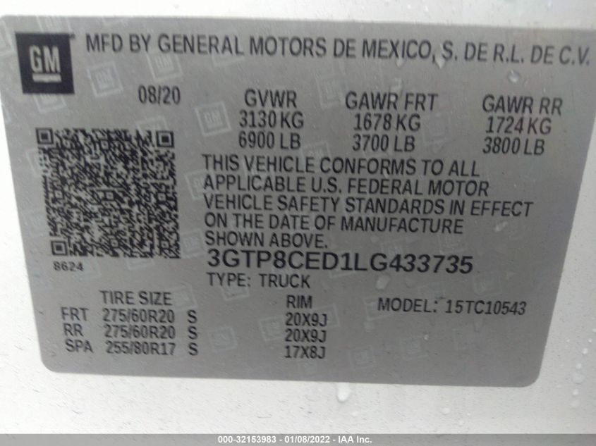 2020 GMC SIERRA 1500 ELEVATION 3GTP8CED1LG433735