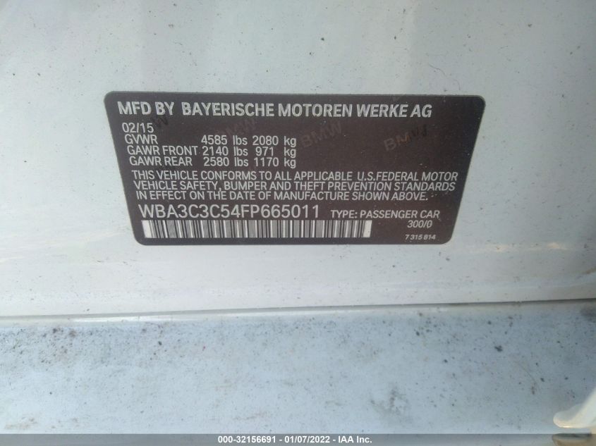 2015 BMW 320I XDRIVE WBA3C3C54FP665011