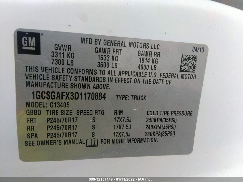 2013 CHEVROLET EXPRESS CARGO VAN 1GCSGAFX3D1170884