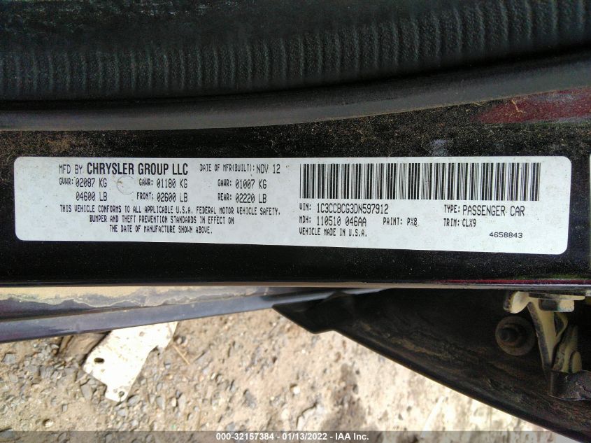 2013 CHRYSLER 200 LIMITED 1C3CCBCG3DN597912
