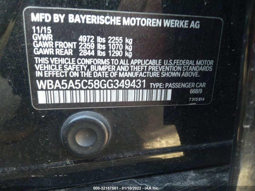 2016 BMW 5 SERIES 528I WBA5A5C58GG349431