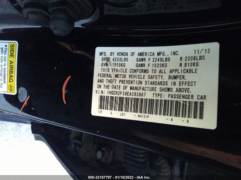 2014 HONDA ACCORD SEDAN LX 1HGCR2F38EA090887