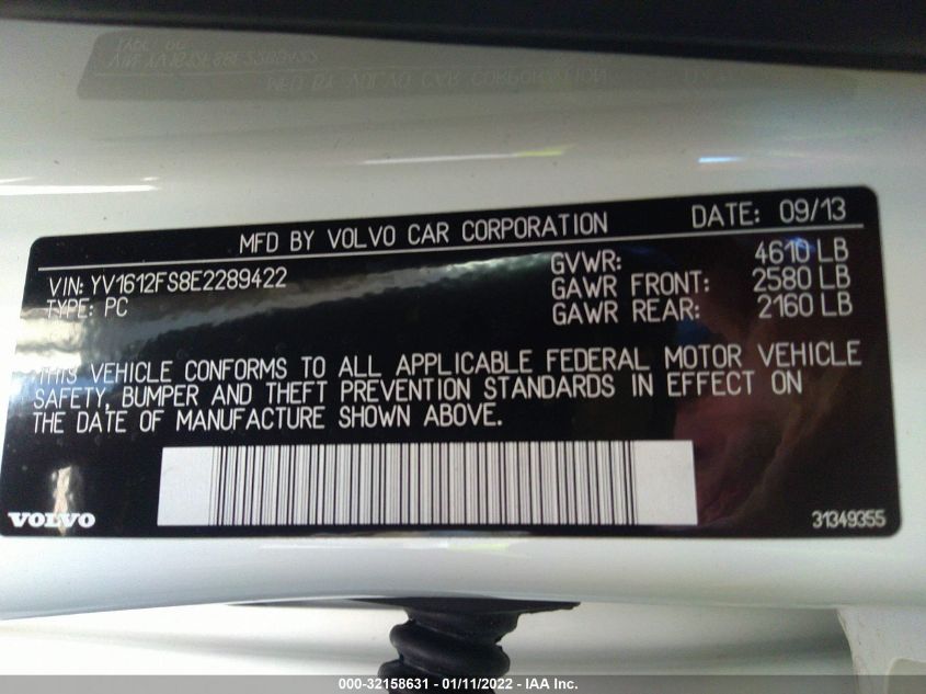 2014 VOLVO S60 T5 YV1612FS8E2289422