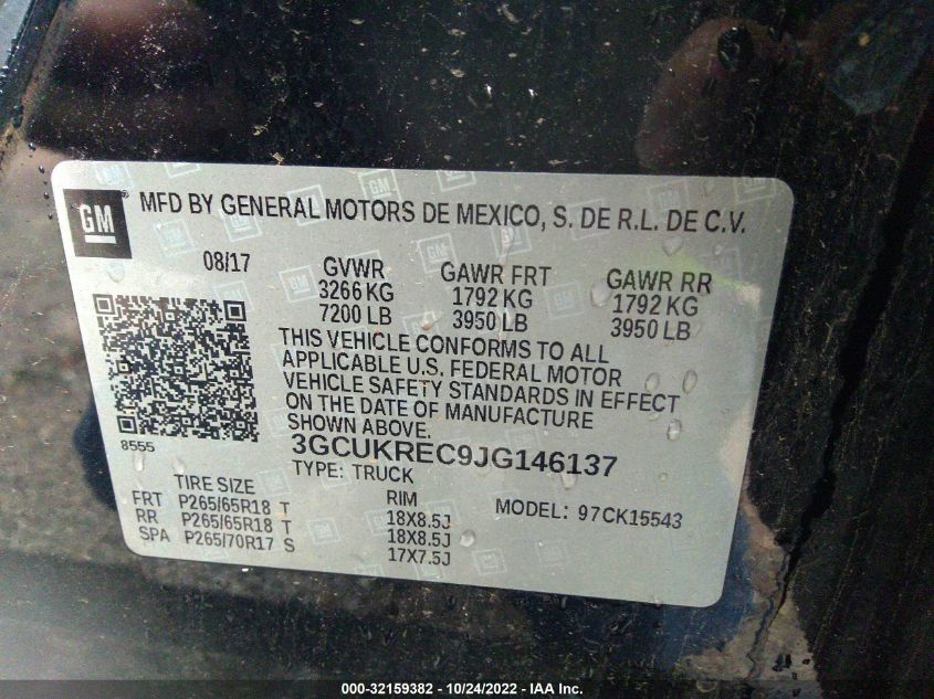 2018 CHEVROLET SILVERADO 1500 LT 3GCUKREC9JG146137
