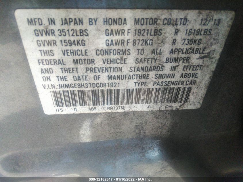 2013 HONDA FIT JHMGE8H37DC081921